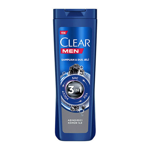 Clear Men 3 in 1 Şampuan & Duş Jeli Arındırıcı Kömür 350 ml nin resmi