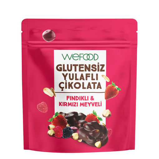 Wefood Glutensiz Yulaflı Çikolata Fındıklı Kırmızı Meyveli  40 g nin resmi